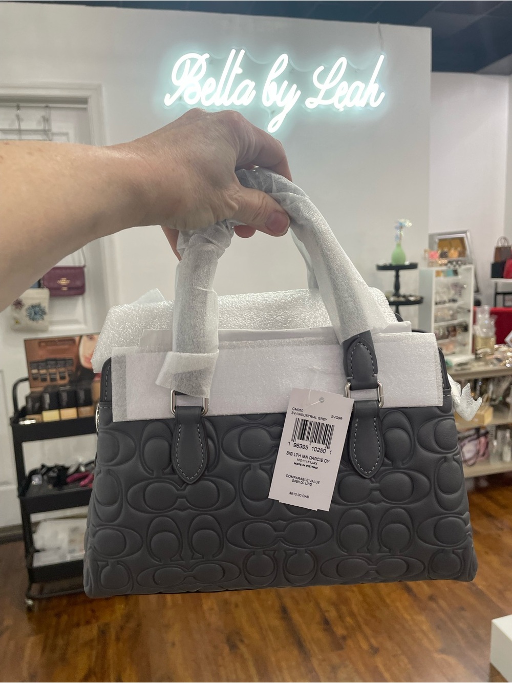 Coach Gray Embossed Signature Satchel
